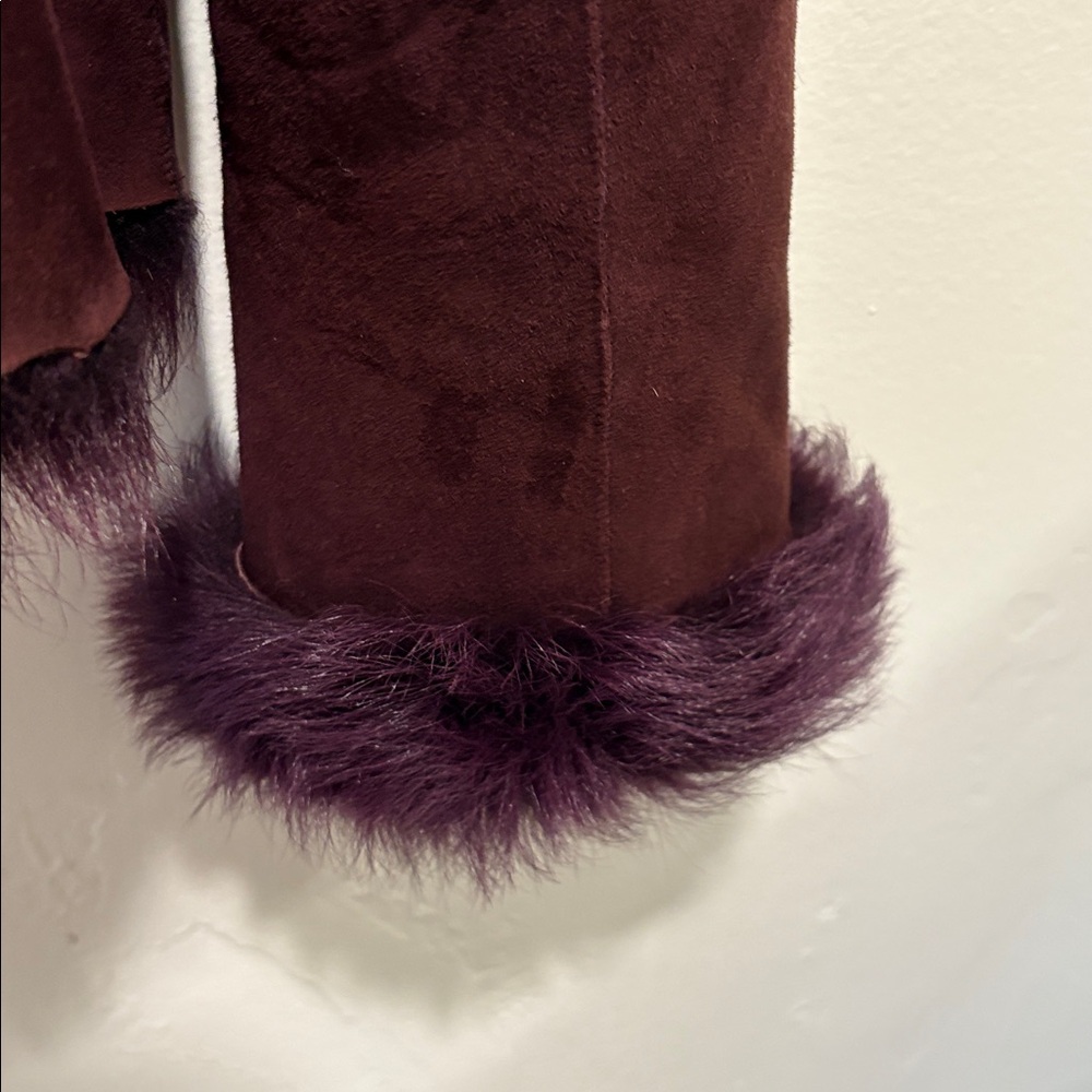 DKNY Deep Brown Teddy Jacket with Faux Fur Trim - Picture 9 of 13